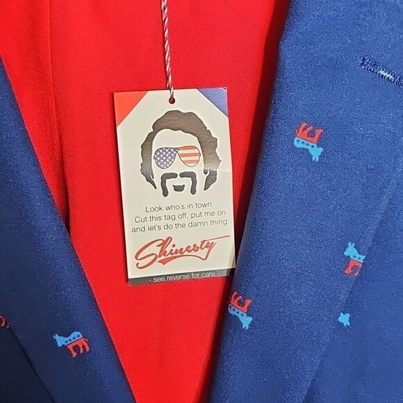 NWT Men's Suit Shinesty Democrat Blue Blazer with Red Pants 52 Jacket, 44 Pant - Picture 3 of 10